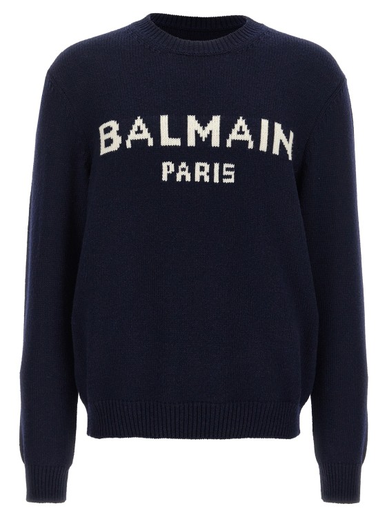 Balmain Logo Wool Sweater in Blue | THE LIST