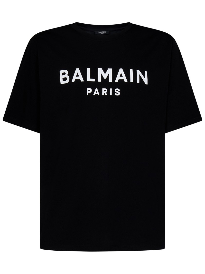 Balmain Black Crewneck T-shirt With Logo Lettering On The Front In Cotton Man