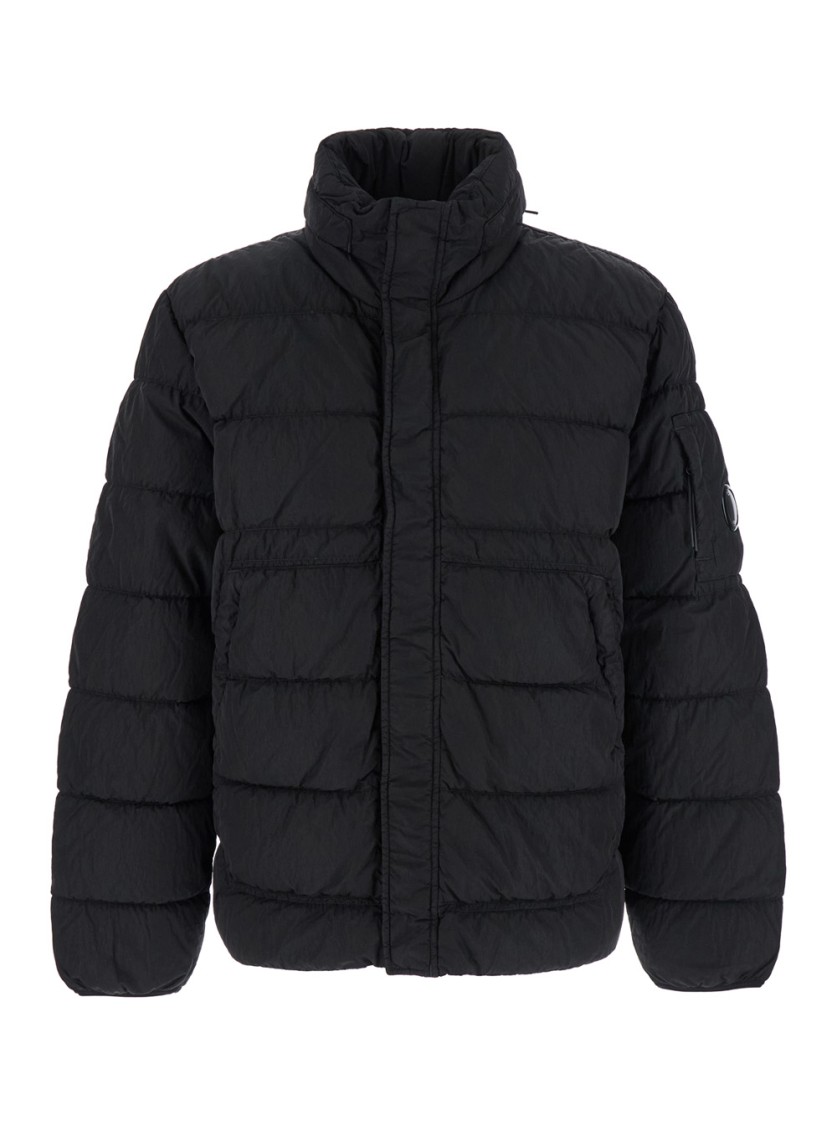 C.p. Company Oversized Zip-front Rain Jacket With Quilted Texture In Black