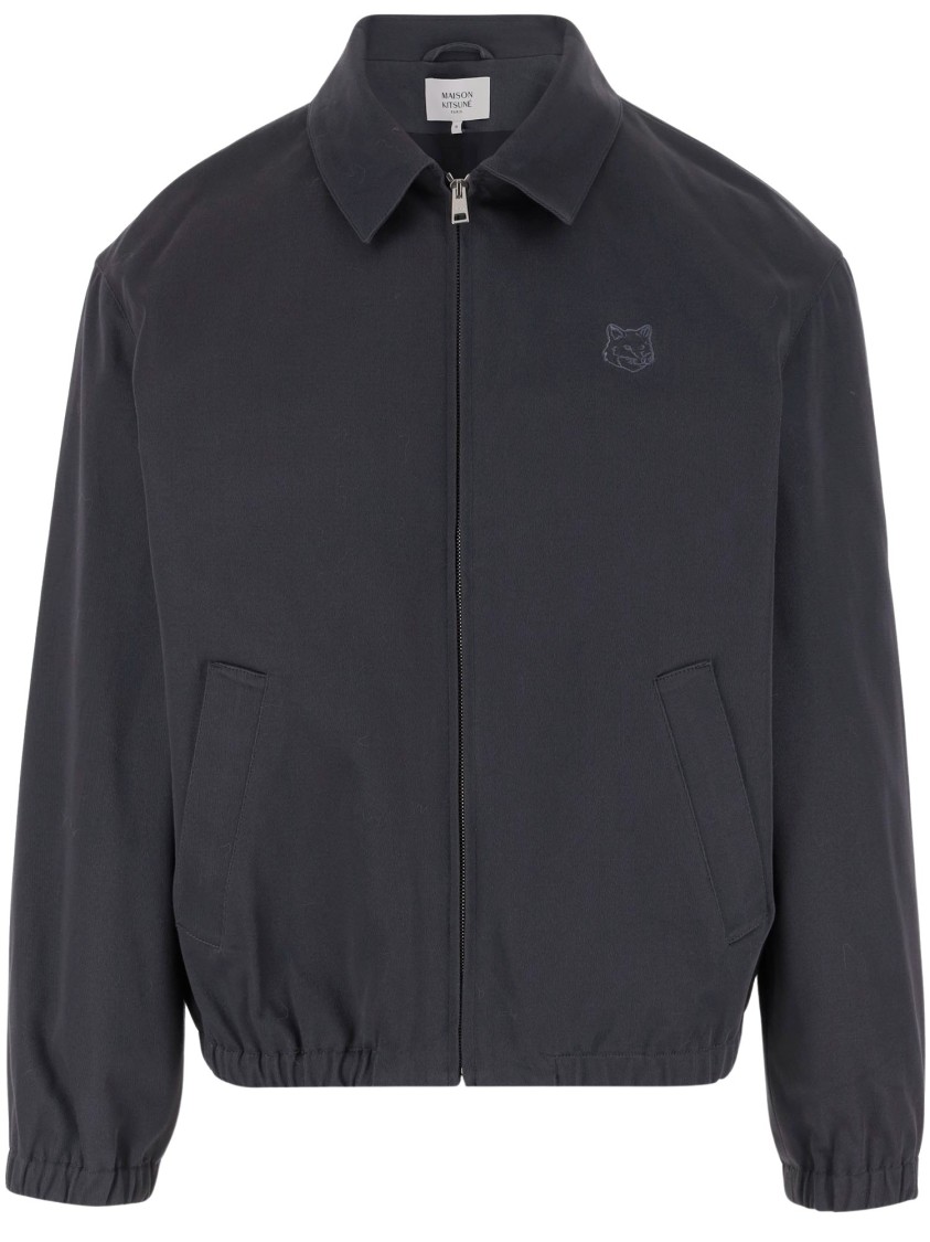 Shop Maison Kitsuné Cotton Stretch Jacket With Embroidery In Grey