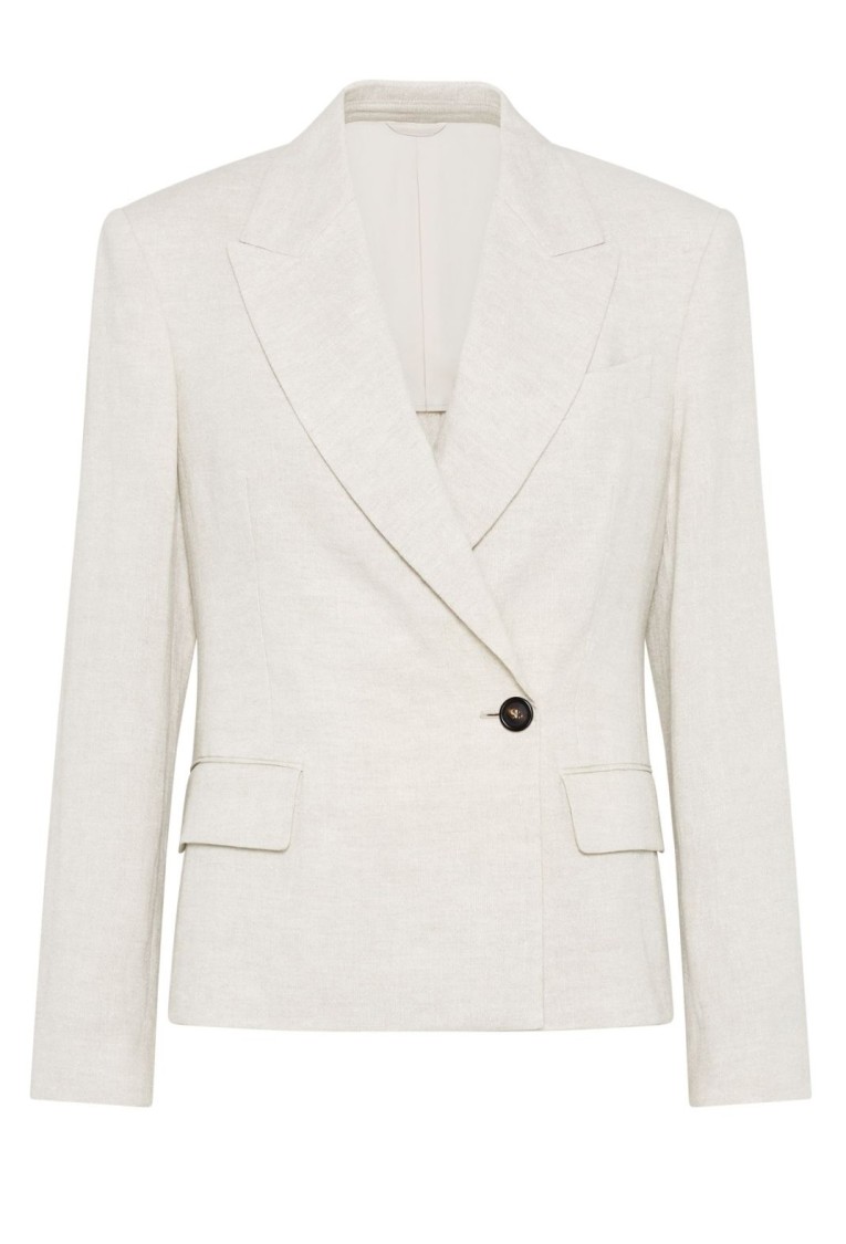 Brunello Cucinelli Tailored Blazer With Classic Lapel In Neutral