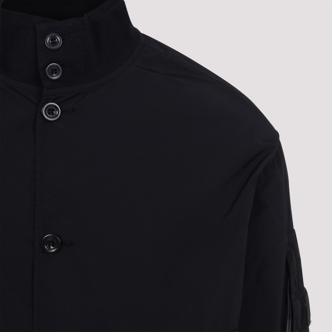C.p. Company Full Button Sweatshirt With Cotton Poplin Pockets In Blue