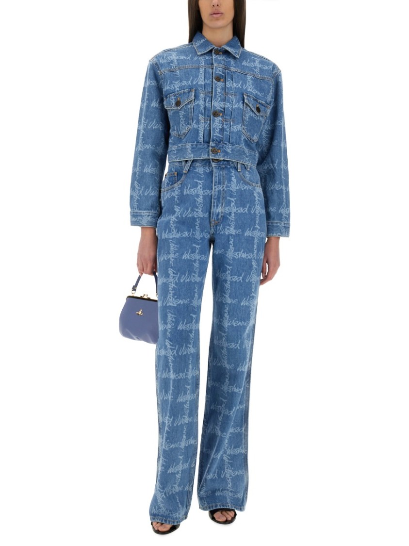 Vivienne Westwood Cropped Indigo Blue Jacket With Flap Pockets In Blue