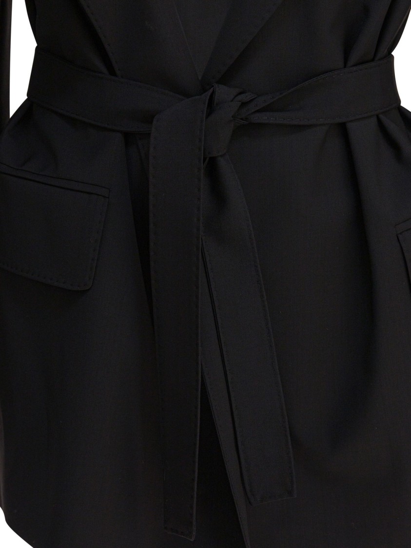 Max Mara Waist Belted Flap Pockets Notched Lapels In Black
