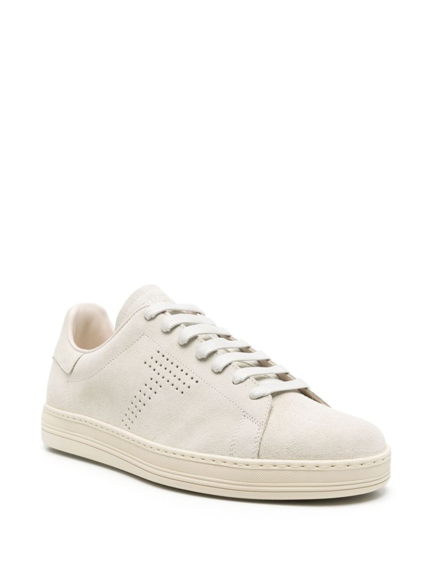 Tom Ford Leather Warwick Sneakers Rubber Sole Perforated Detailing In Neutrals