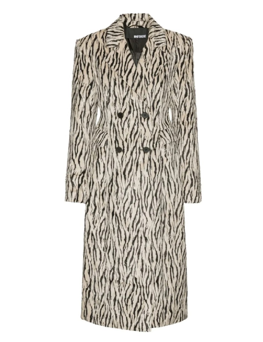 Rotate Birger Christensen Womens Egret Comb Printed Double-breasted Cotton-blend Coat In Multi