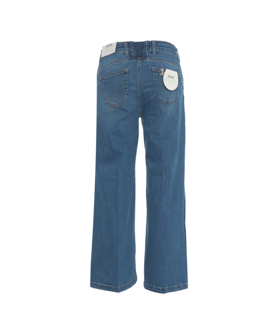Shop Liu •jo Liu Jo Wide Leg Straight Cropped Jeans In Blue