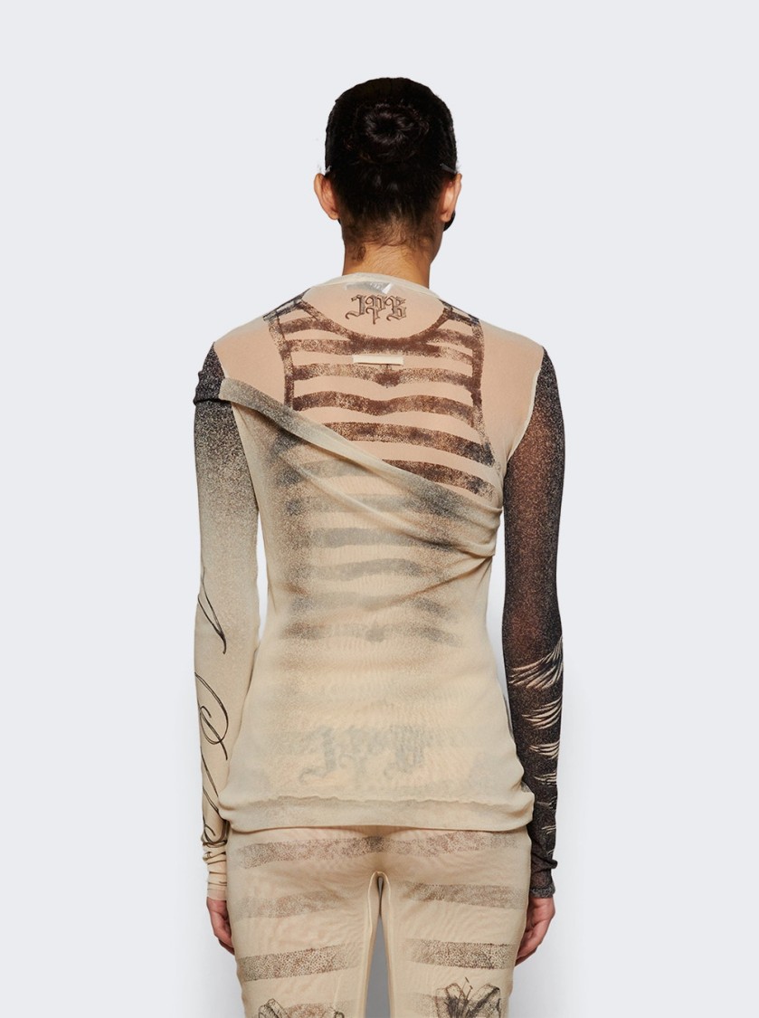 Shop Jean Paul Gaultier Double Layer Mesh Tattoo Rose In Neutrals