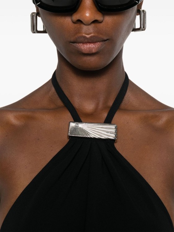The Attico Asymmetric Hem Black Dress With Halter Neck | THE