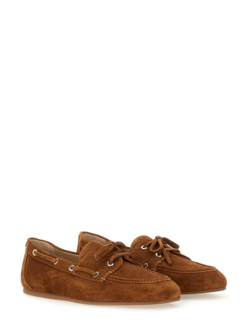 Stuart Weitzman Tinsley Moccasin Suede Loafers In Brown