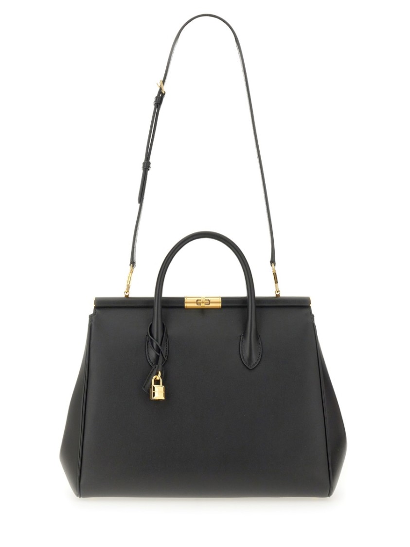 Dolce & Gabbana Structured Leather Shoulder Bag Padlock In Black