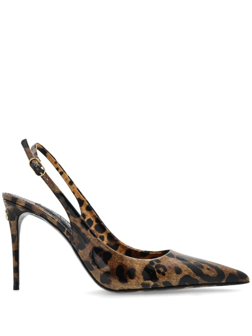 Dolce & Gabbana Brown Slingback Pumps With Dg Logo Detail In Black