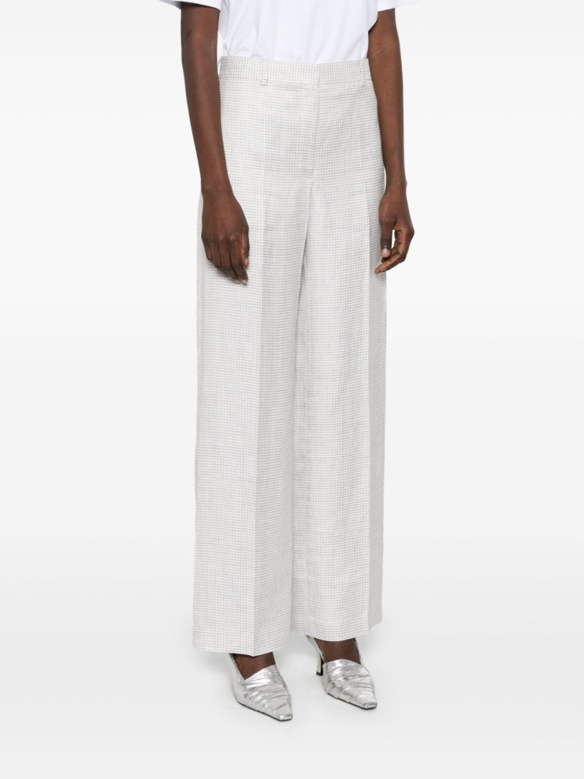 Shop Theory Grey Linen Blend Houndstooth Trousers In White