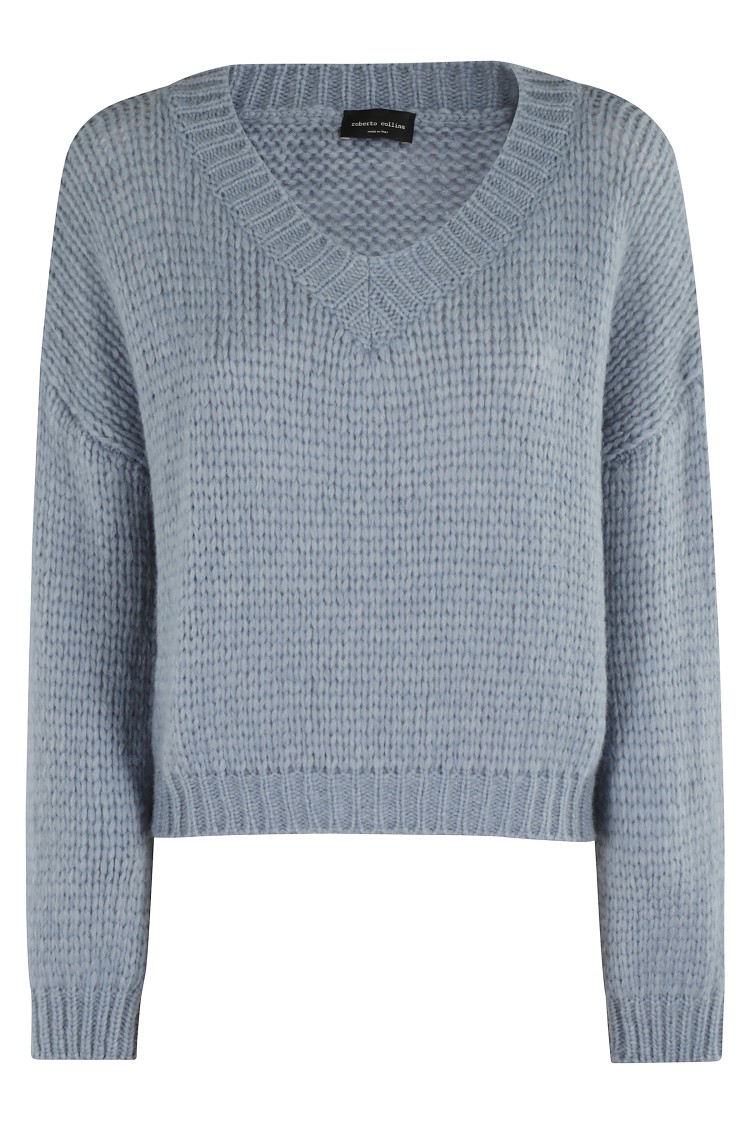 Roberto Collina Relaxed Fit Long-sleeved V-neck Sweater In Blue