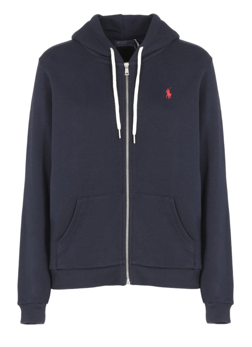 Polo Ralph Lauren Zip-up Hoodie With Drawstring Hood And Kangaroo Pockets In Black