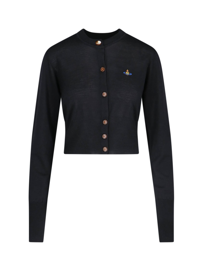Shop Vivienne Westwood Cropped Logo Cardigan – Black