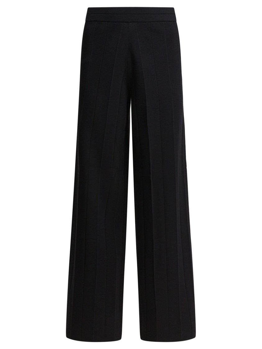 Max Mara Black Wide-leg Trousers With Vertical Ribbing In Black