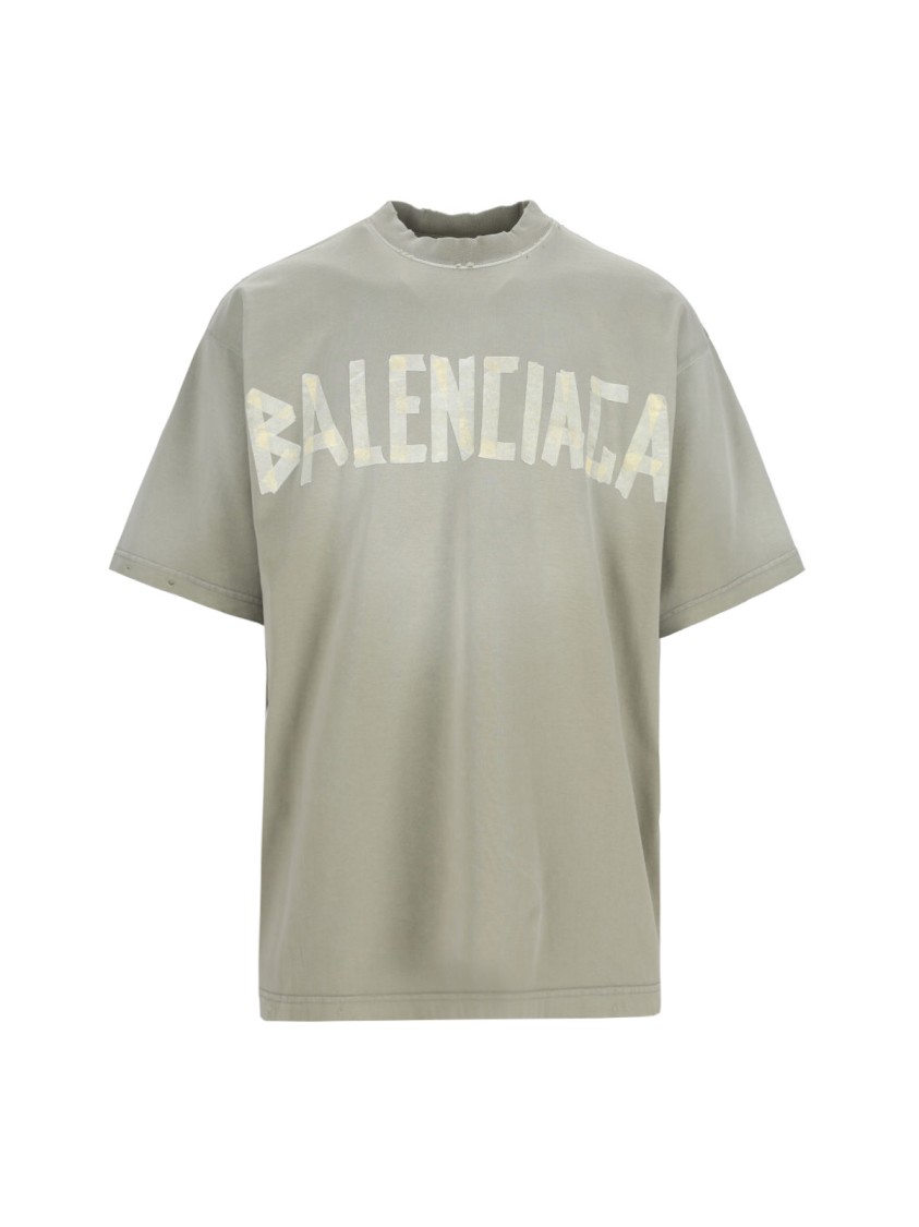 Balenciaga Crew Neck Distressed Neckline Graphic Print
