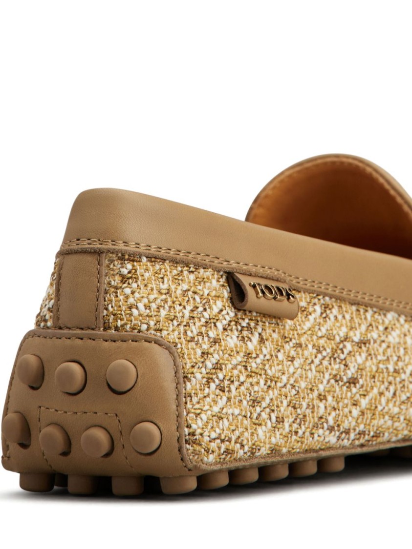 Shop Tod's Textured Upper Slip-on Moccasin Shoes With Rubber Studded Sole In Brown