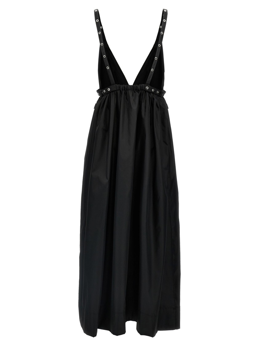 Ganni Black Long Dress With A V-neck Embellished With Studs