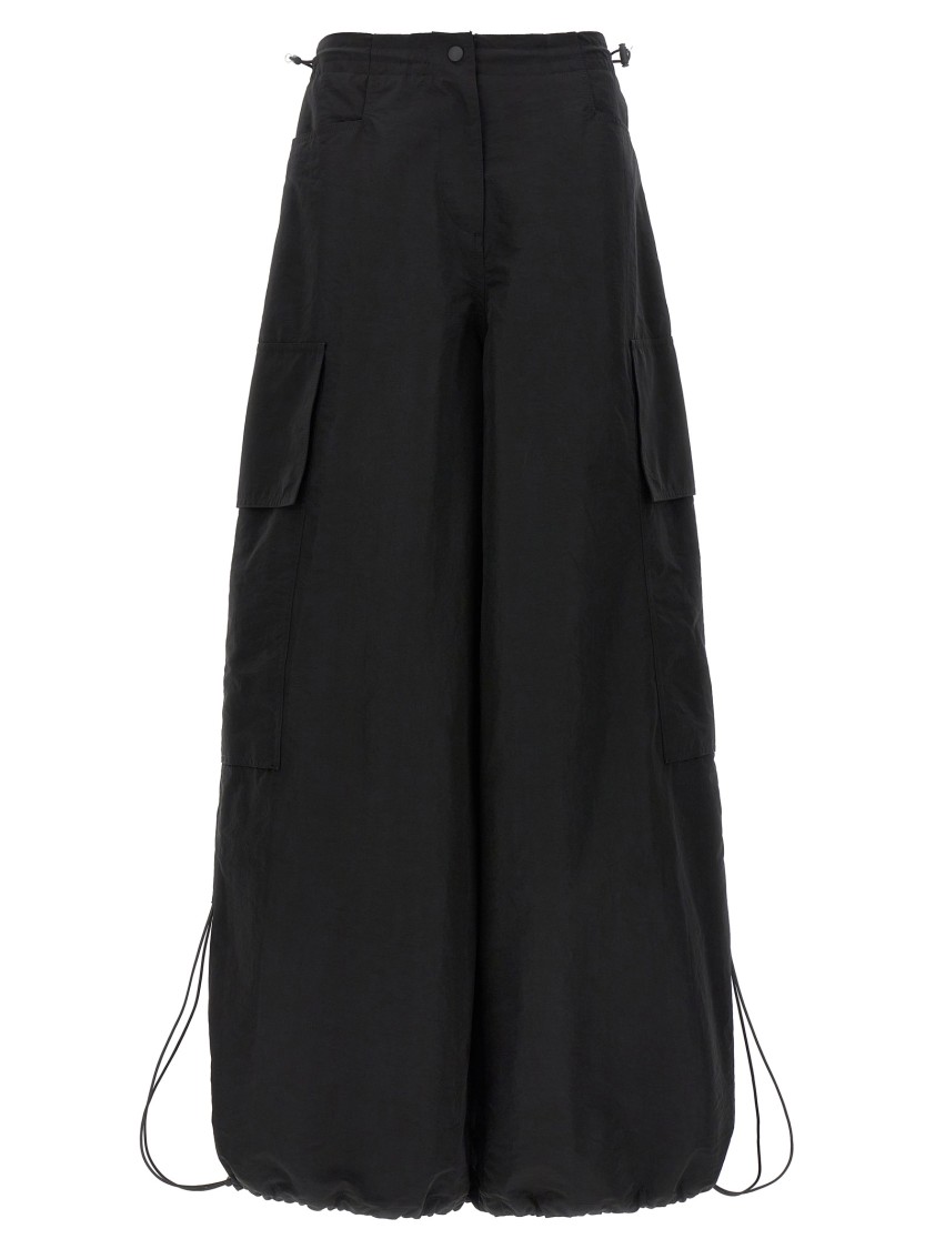 Palm Angels Wide-leg Nylon Parachute Pants With Adjustable Cuffs In Black