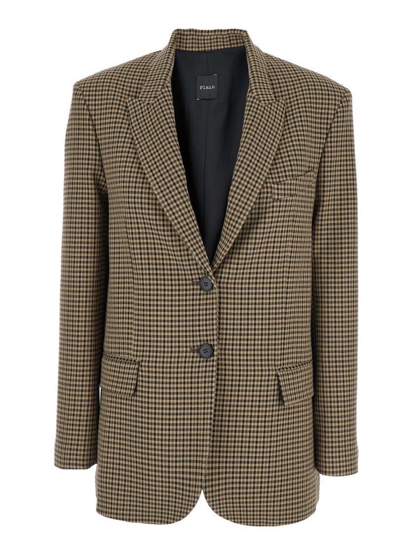 Plain Check Pattern Tailored Blazer With Notched Lapel In Multi