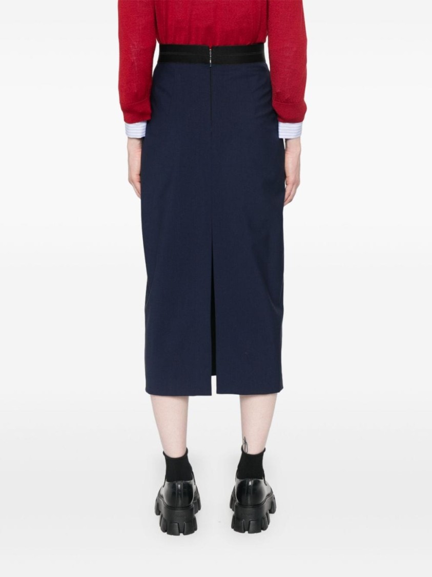 Msgm Calf-length Skirt With Rear Slit And Slub Texture In Blue