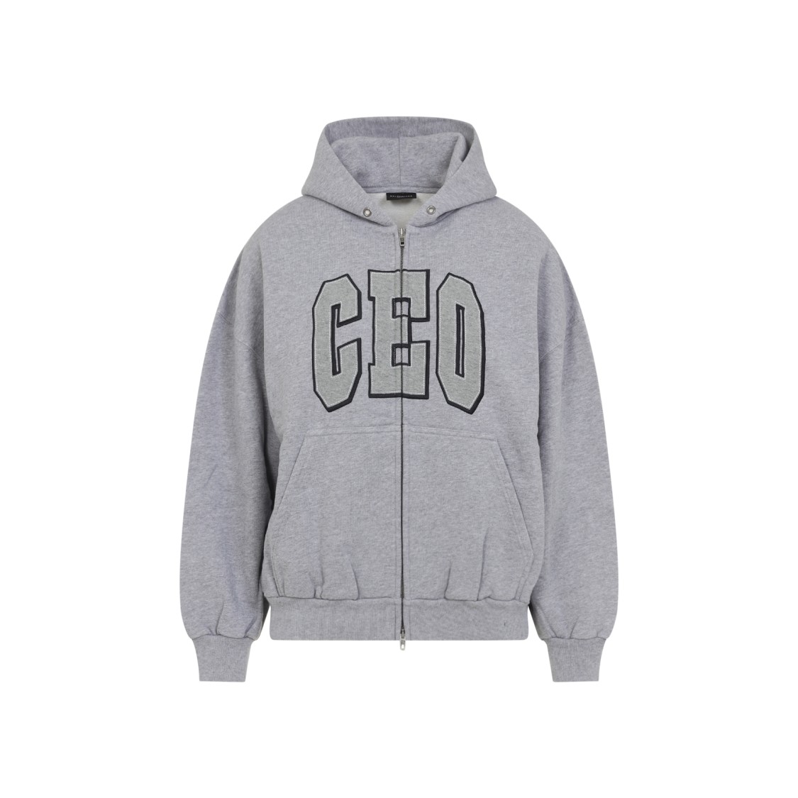 Balenciaga Zip Front Hoodie With Contrast Logo And Ribbed Details In Gray