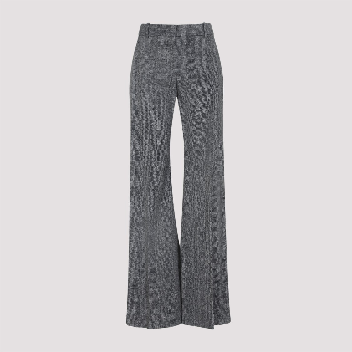 Ermanno Scervino Wide-leg High Waist Trousers With Herringbone Pattern In Gray