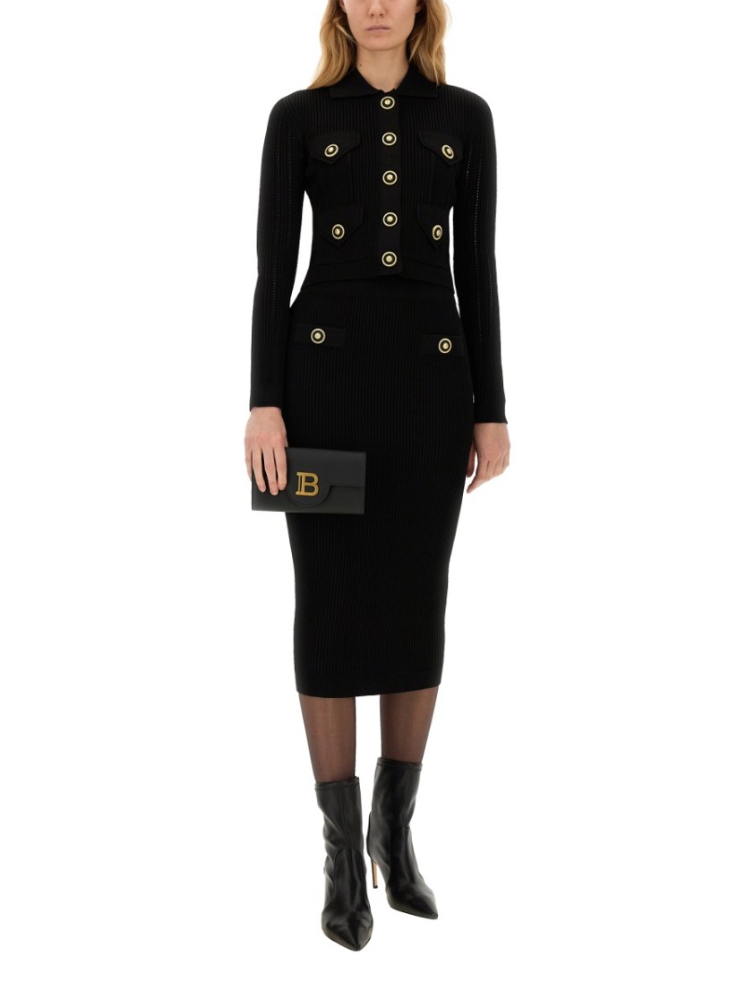 Shop Balmain Ribbed Black Midi Skirt