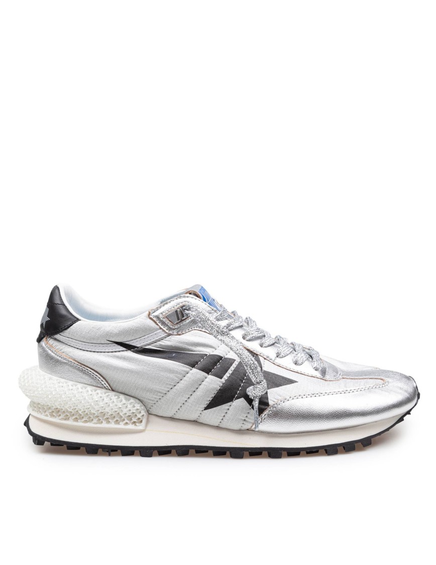 Golden Goose Marathon Nylon Sneakers With Silver Ripstop And Black Star Shoes In White