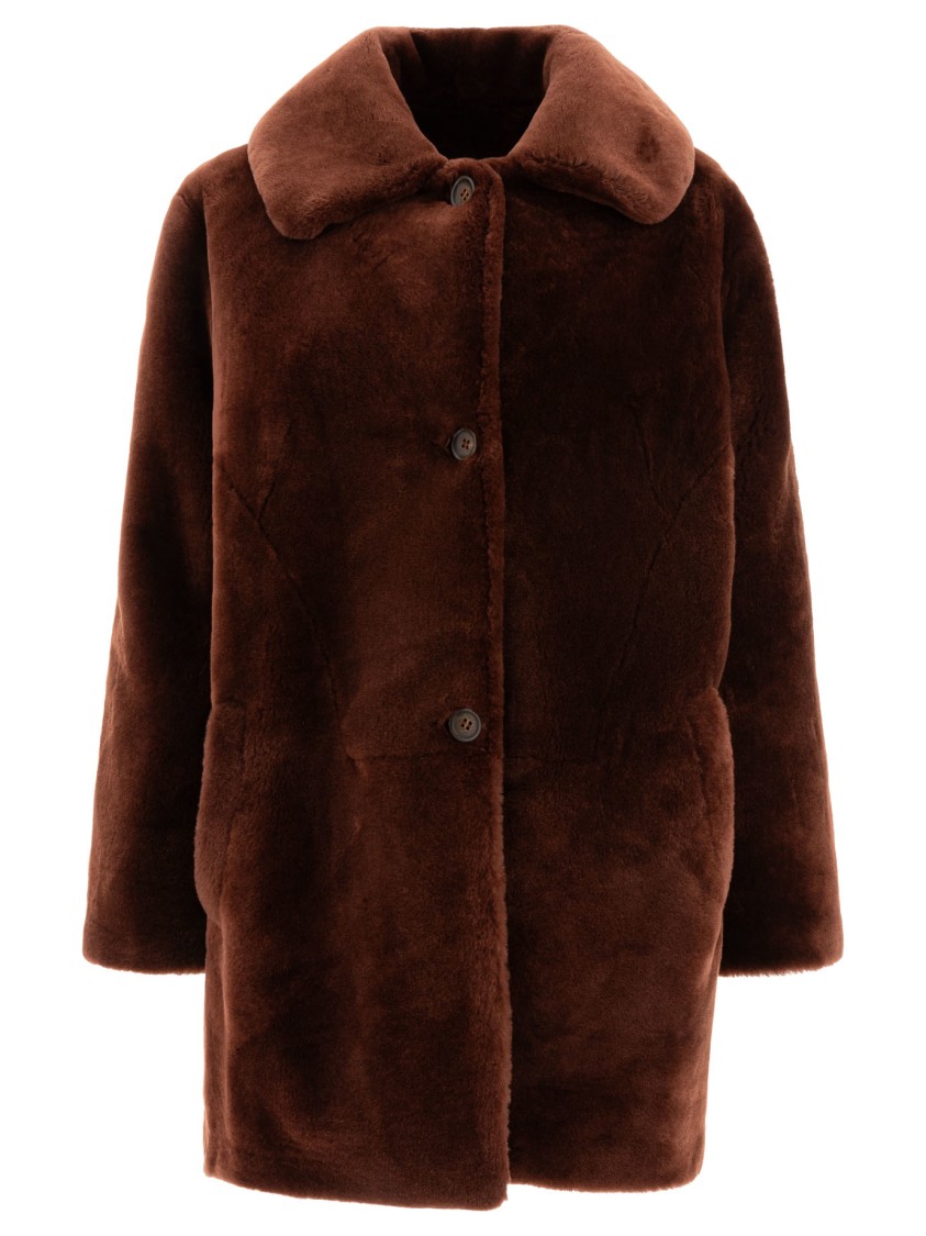 B&w Button-fastening Collar Coat In Brown