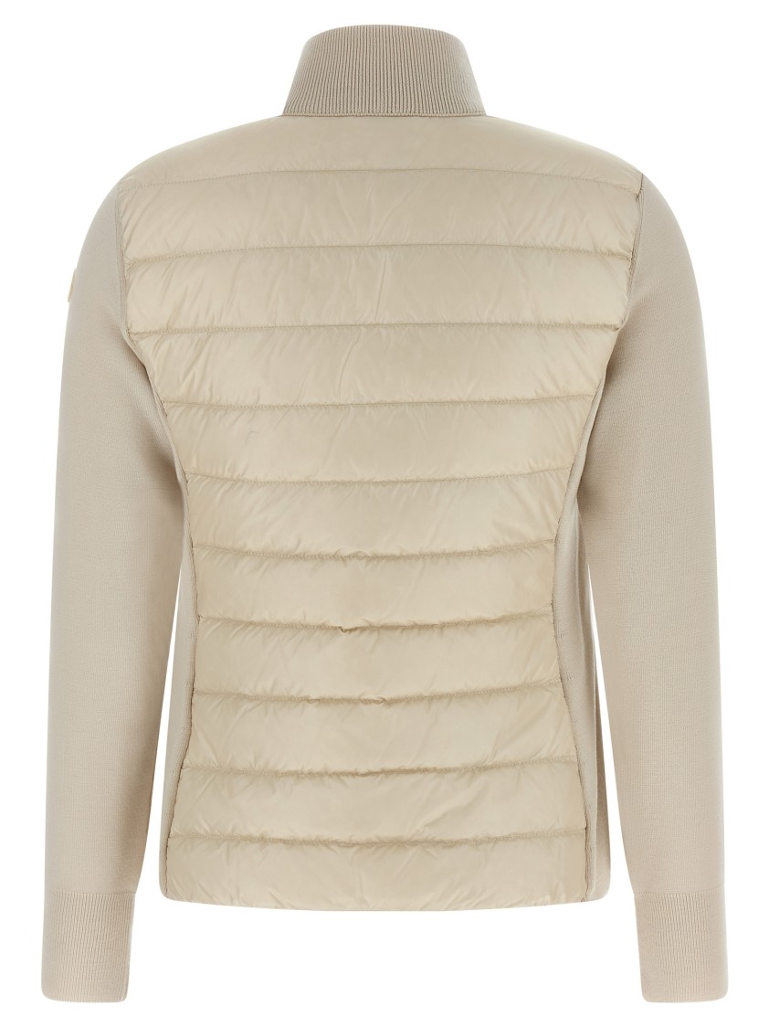 Moncler Quilted High Neck Two-material Cardigan With Feather Padding In Neutral
