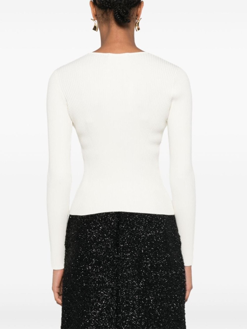 Twinset Twin-set Chic Twin-set Sweater With Elegant V-neck And Decorative Detail In White
