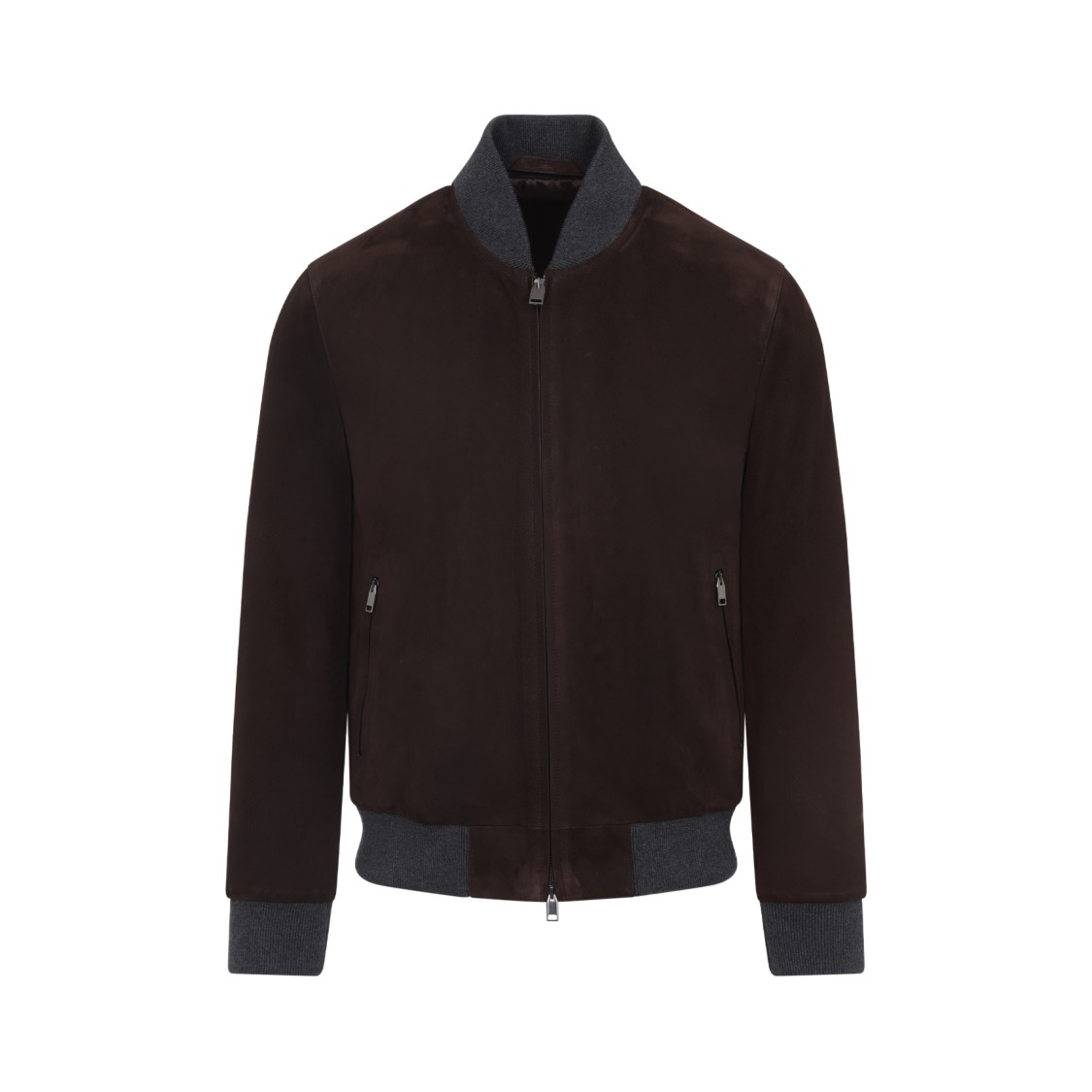 Brioni Ribbed Collar Bomber With Side Pockets In Brown