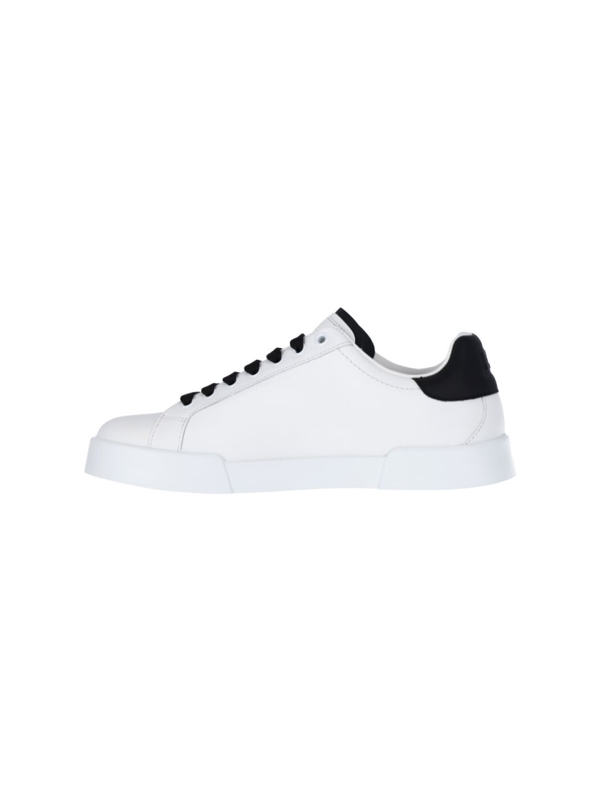 Dolce & Gabbana White And Black Leather Sneakers In White