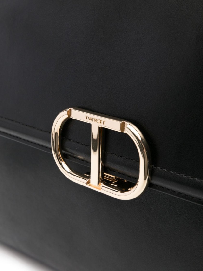 Twinset Twin-set Structured Black Tote Bag With Gold-tone Clasp In Black