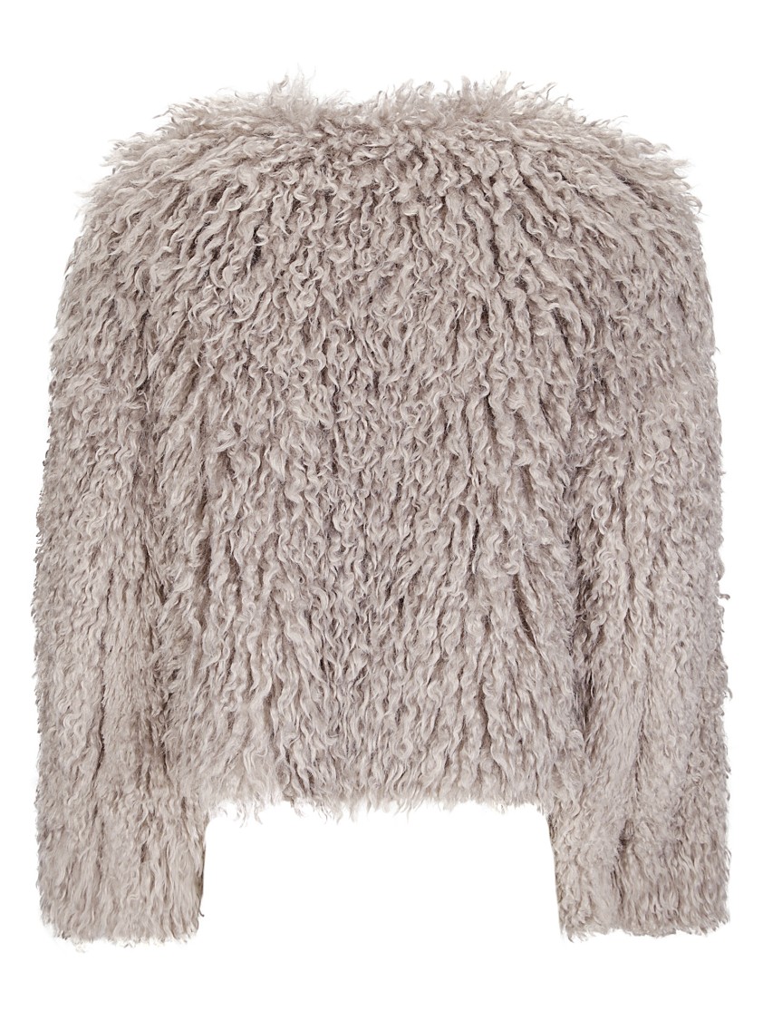 Tagliatore Cropped Textured Coat With Fluffy Faux Fur Exterior In Gray