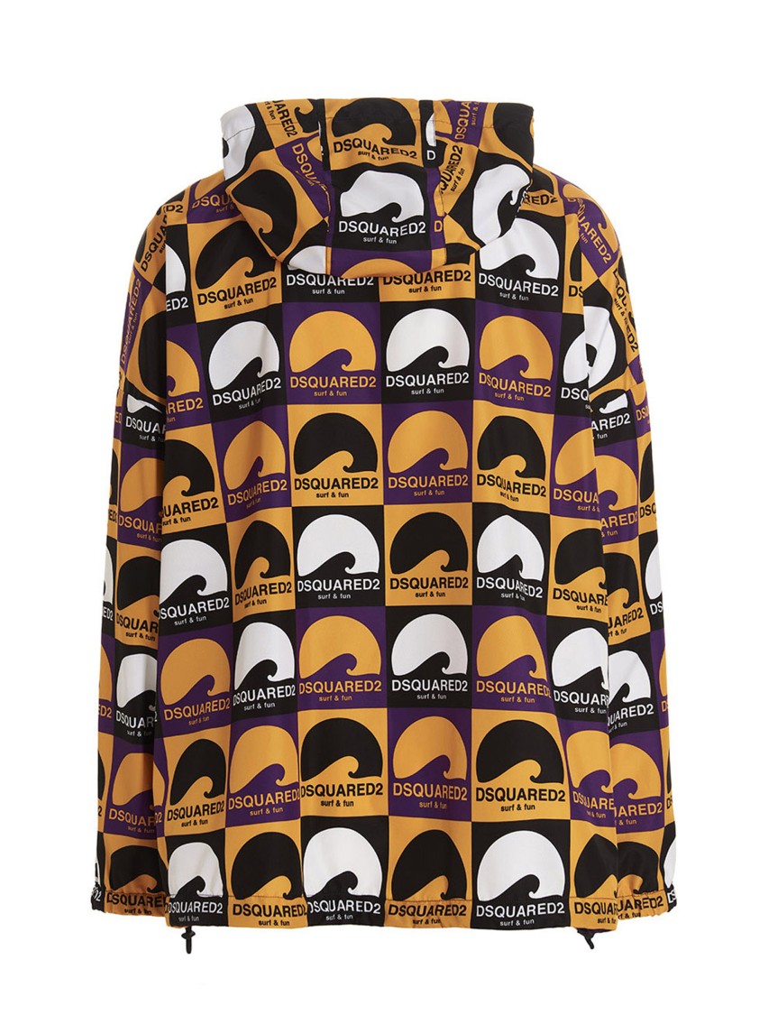 Dsquared2 Waterproof All-over Print Jacket With Hood In Multi