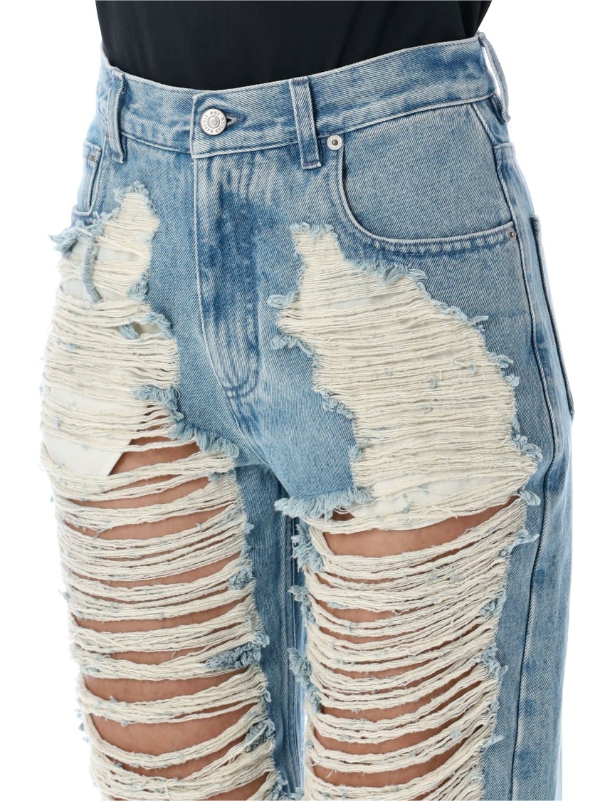Shop Mm6 Maison Margiela Mm6 By Maison Margiela Distressed Straight Leg Denim Jeans With White Stitching