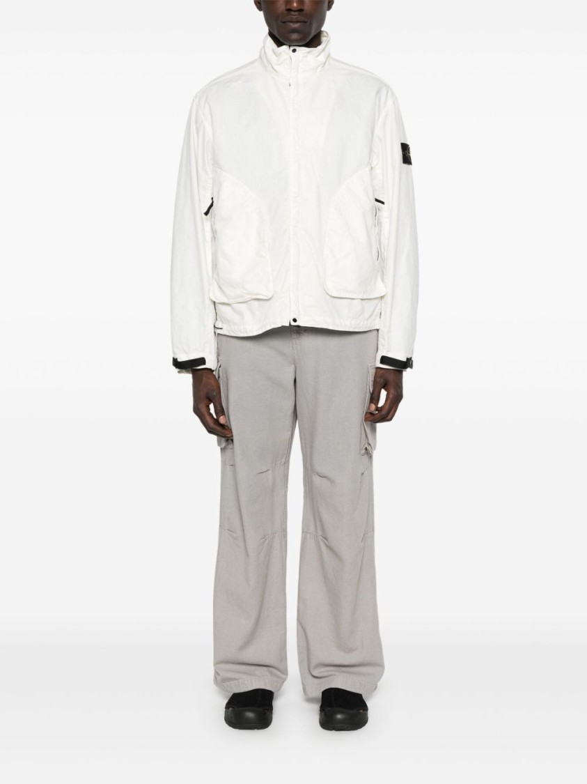 Stone Island White Jacket With Logo Patch And Contrasting Details In White