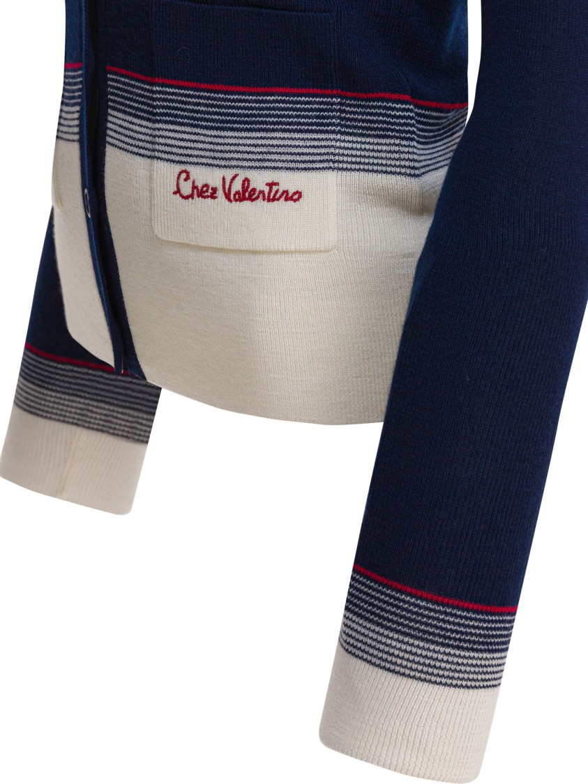 Valentino Deep V-neck Cardigan With Contrasting Hem In Blue