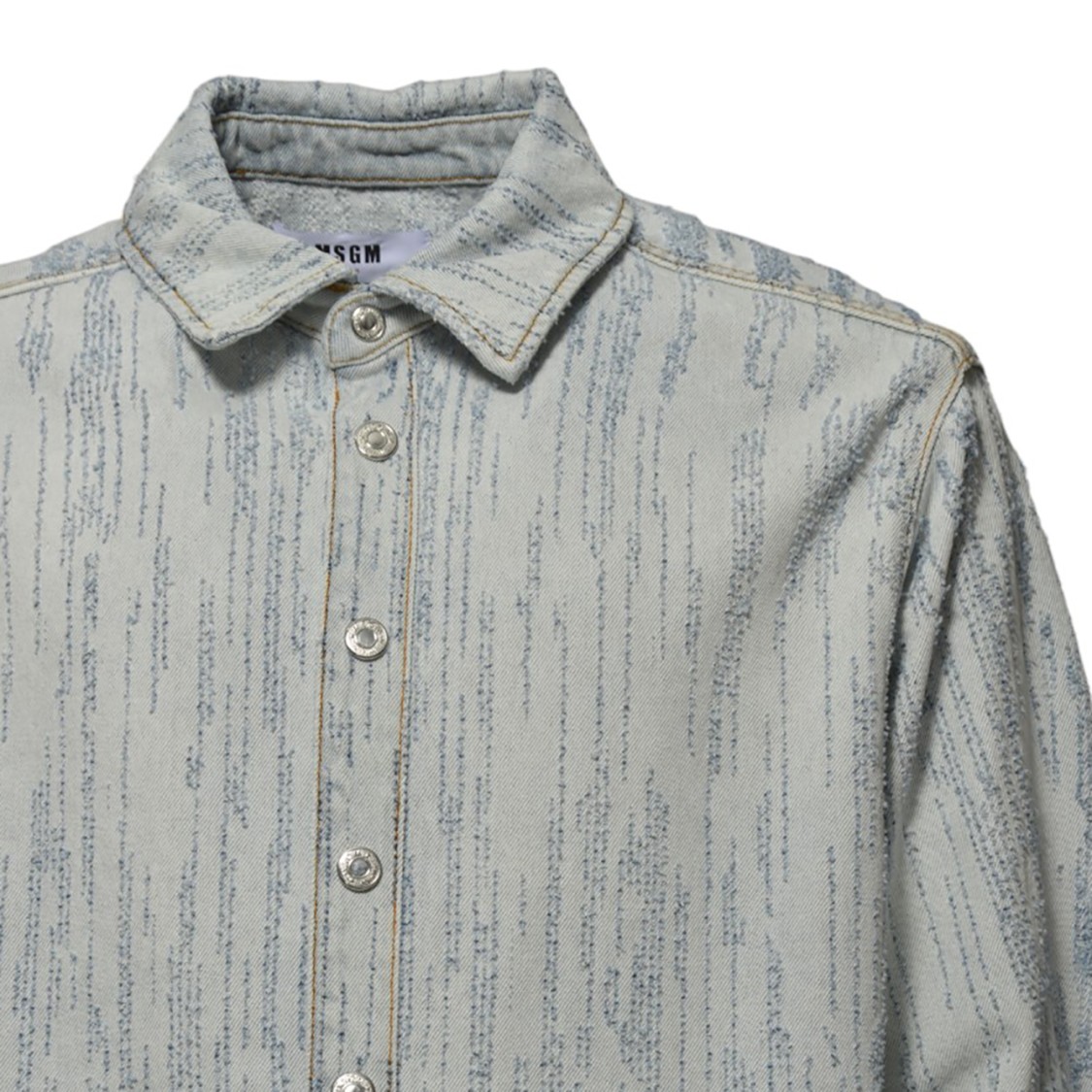 Msgm Light Blue Denim Shirt With Embossed Pattern In Grey