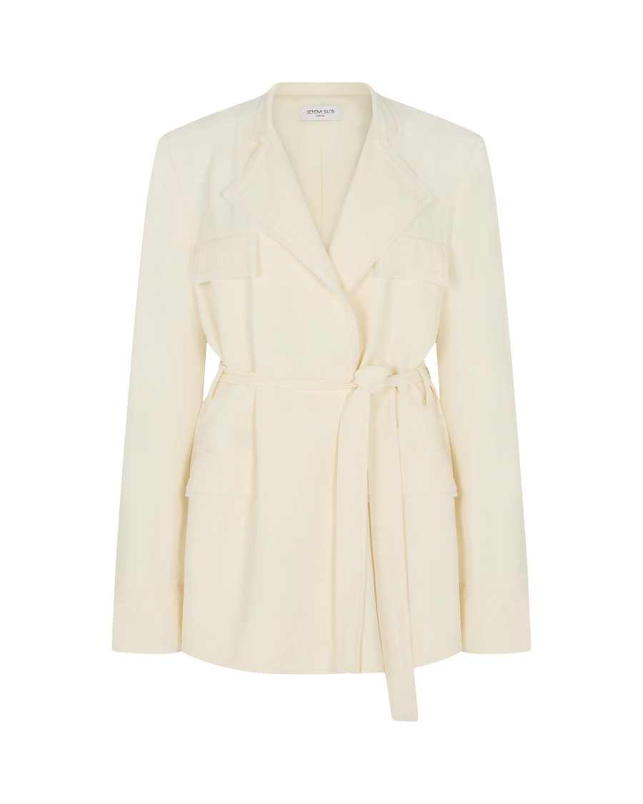 Serena Bute Relaxed Jacket With Georgette Trim - Cream In Neutrals