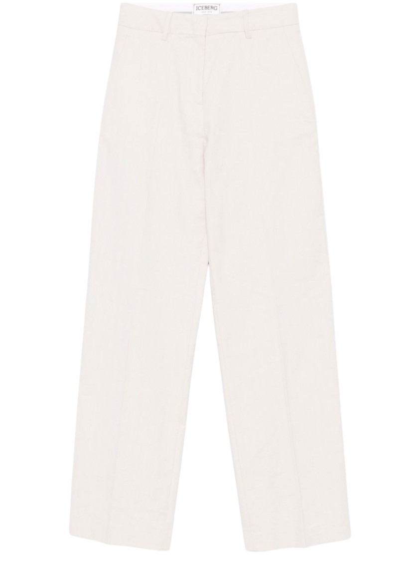 Iceberg Light Beige Tailored Linen Trousers In Neutrals