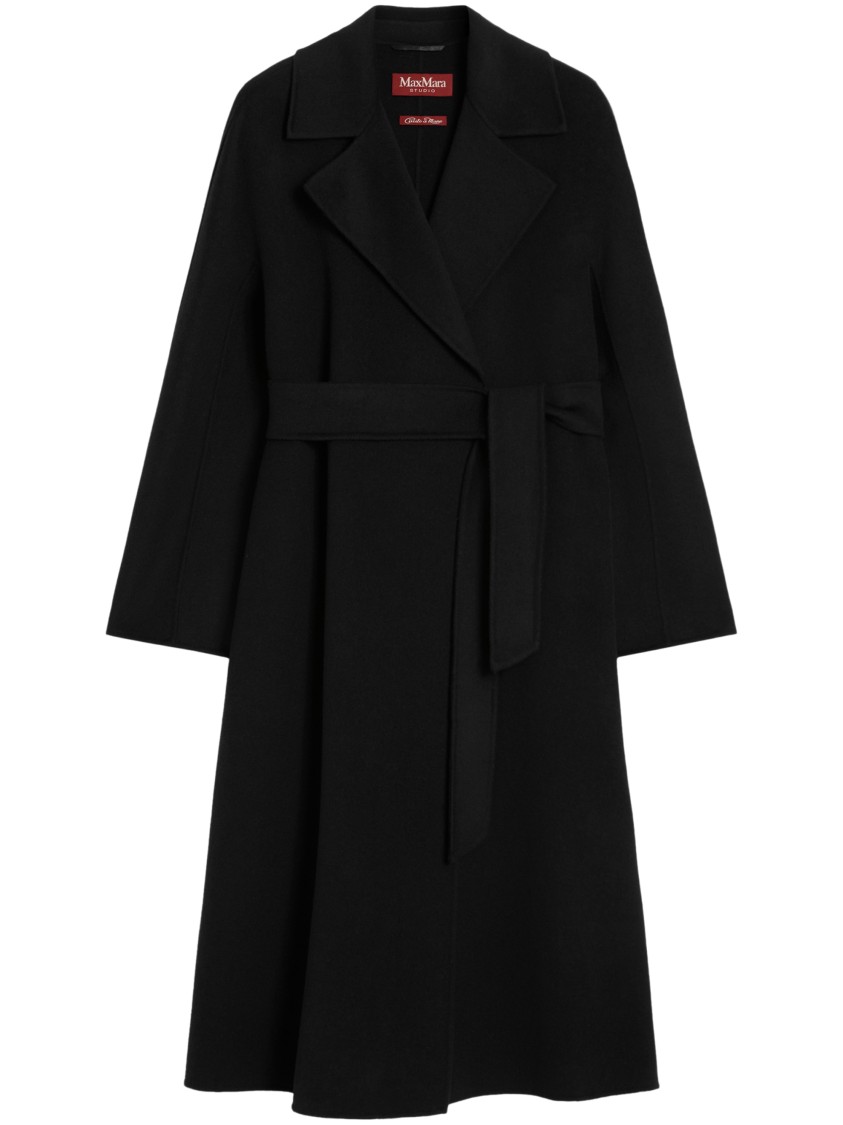 Max Mara Long Virgin Wool Coat With Pointed Collar In Black