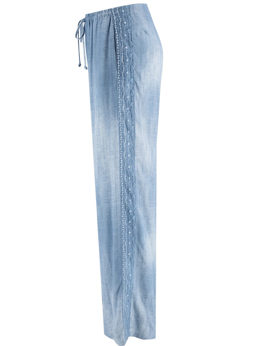 Shop Ermanno Scervino Viscose Trousers With Vintage Jeans Print