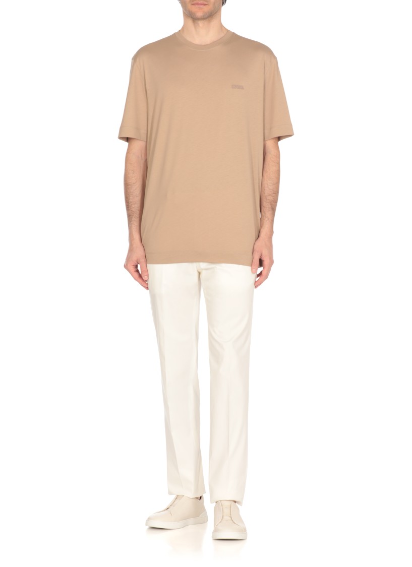 Shop Zegna Beige Cotton T-shirt In Neutrals