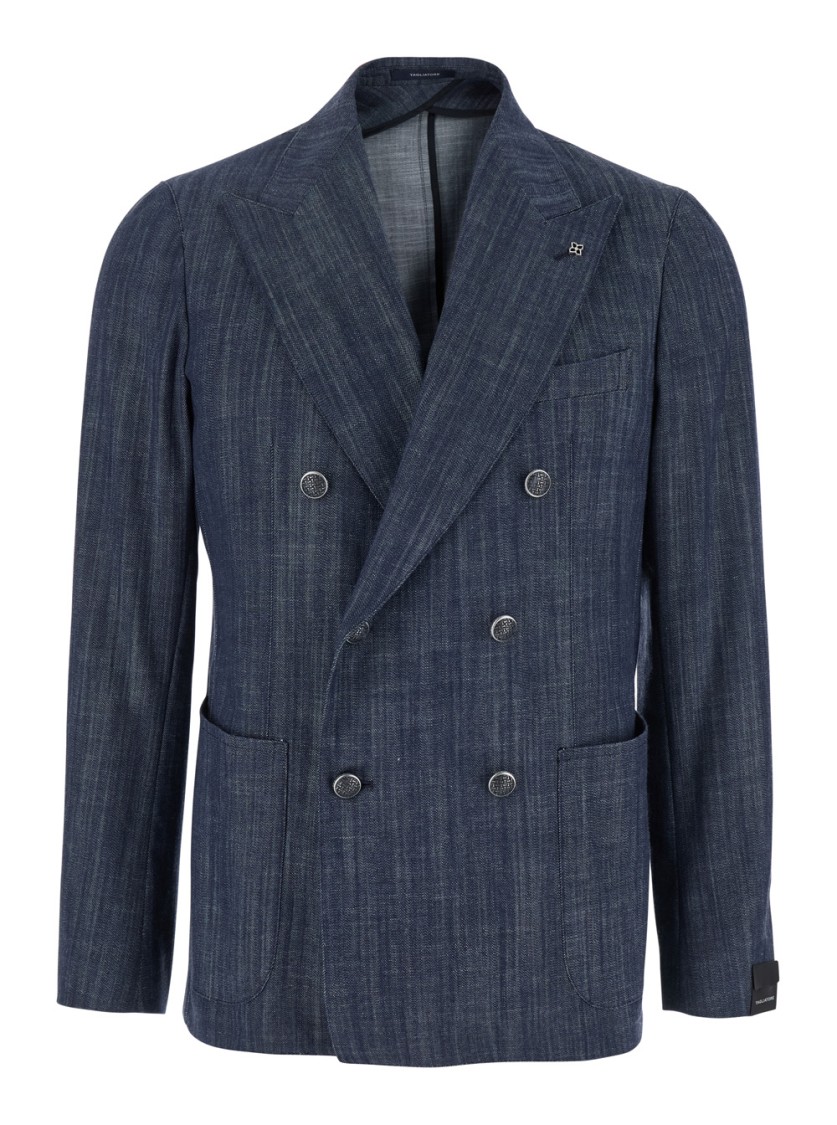 Shop Tagliatore Montecarlo Double Breasted Jacket In Denim In Blue