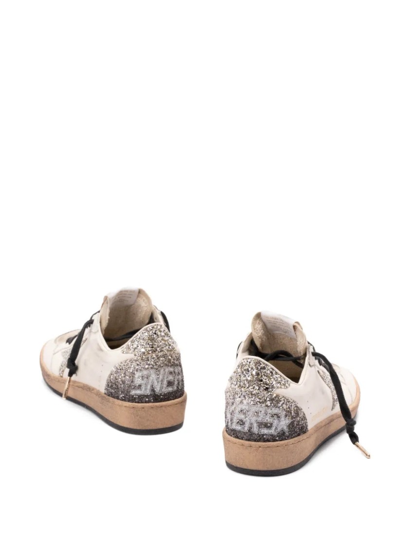 Golden Goose Ballstar White Low Top Sneakers With Glittered Star Patch On The Side And Glittered Heel With Logo L In White